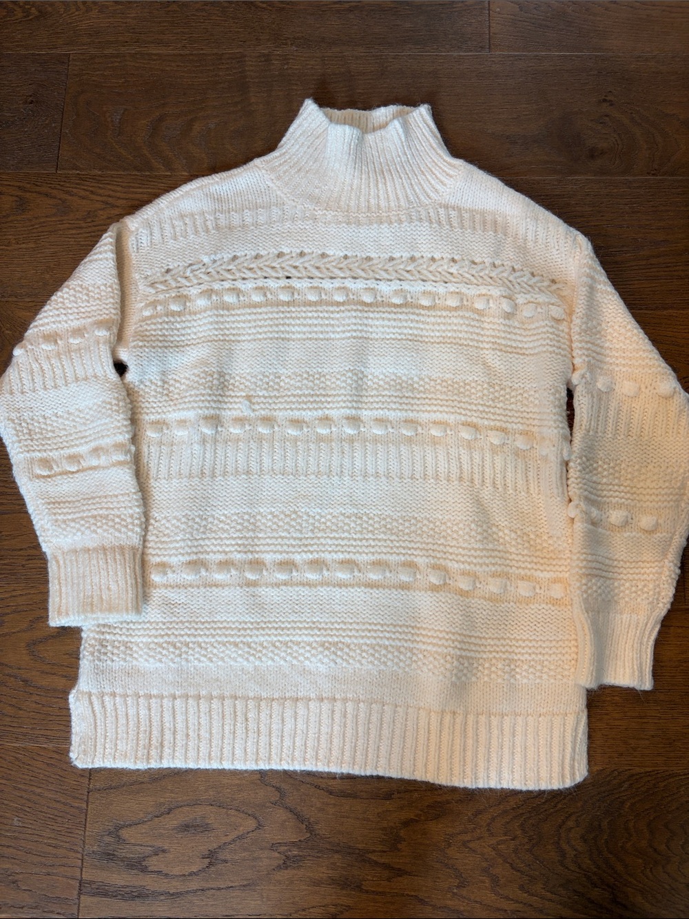 Lou & Grey Cream Cable-Knit Mock Neck Sweater
